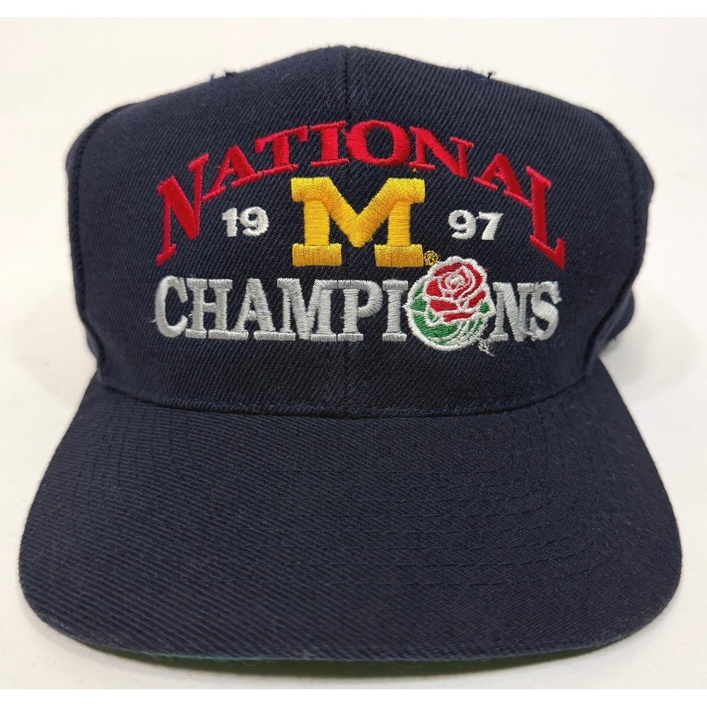 Vintage 1997 Michigan University Wolverines Rose Bowl Blue Wool Snapback Hat